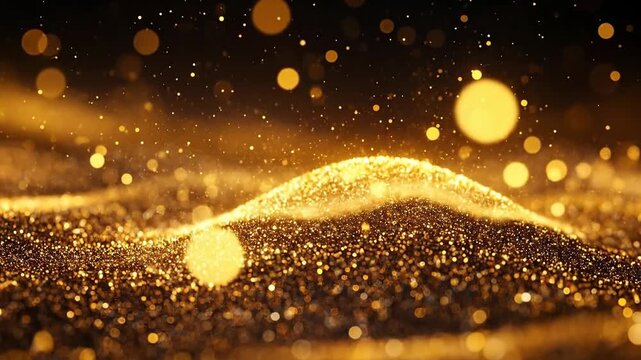 Abstract golden glitter background with sparkling light particles, creating a luxurious and festive atmosphere.