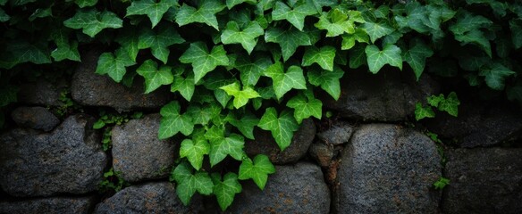 Climbing ivy blankets a stone wall like nature's steadfast hug of life and resilience.