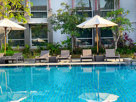 Poolside view of Hilton Garden Inn in Bali, Indonesia 2023 Mar.18