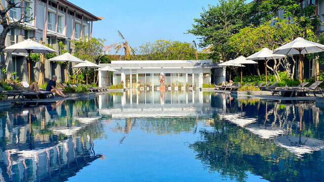 Poolside view of Hilton Garden Inn in Bali, Indonesia 2023 Mar.18