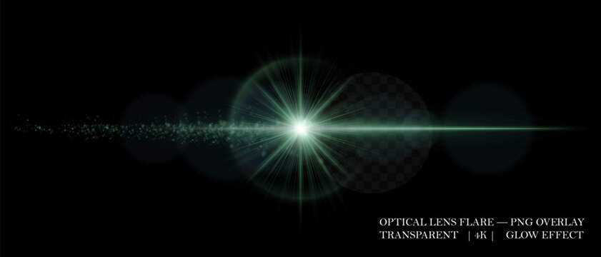 Colorful glowing lens flare with bright burst, smooth reflection, and flying light particles. Great for photo overlays, motion design, and bright effects.