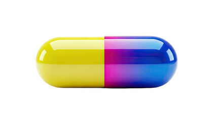 Bi-colored capsule with yellow and purple-blue gradient