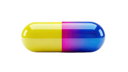 Bi-colored capsule with yellow and purple-blue gradient