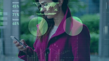 Animation of data processing over schoolchildren looking at digital dna strand and exercising - Powered by Adobe