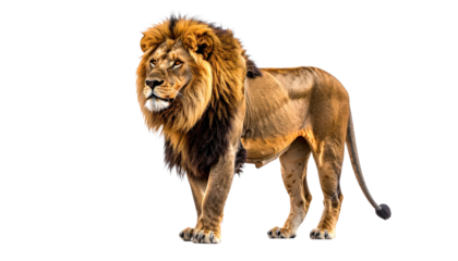 Majestic Lion With Brown Mane Isolated On Transparent Background Standing Proudly Wildlife Animal Portrait For Conservation And Nature Projects