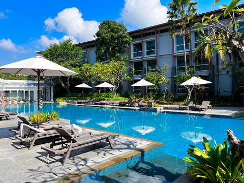 Poolside view of Hilton Garden Inn in Bali, Indonesia 2023 Mar.18