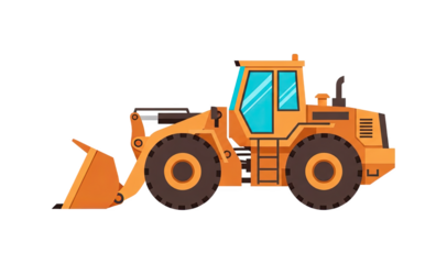 Yellow Wheel Loader Construction Vehicle With Blue Windows On Transparent Background