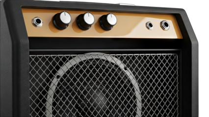 Guitar Amplifier Close-up with Knobs and Speaker Grill
