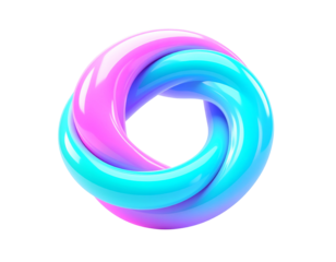 Twisted, glowing, gradient-colored torus shape against a black background