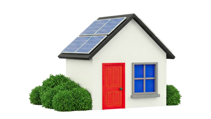 House with Solar Panels and Red Door