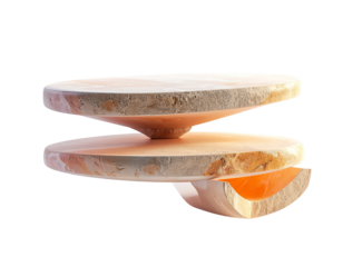 Abstract, layered object with two circular platforms and central connection