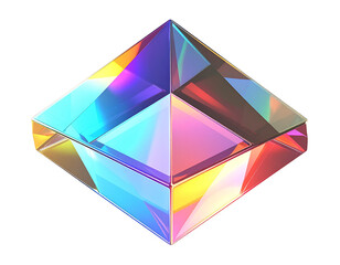 Isometric view of a prism-like object with refractive color effects
