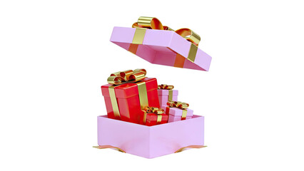 Open Pink Gift Box Overflowing with Red and Pink Presents