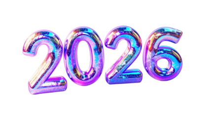 Holographic numbers "2026" float against a black background