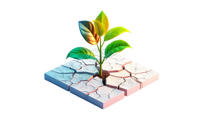 Vibrant plant sprouts from cracked earth, symbolizing resilience