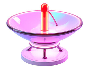 Stylized, illuminated parabolic dish with a central mast, neon hues