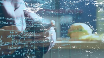 Animation of connections and data processing over caucasian businesswoman using smartphone - Powered by Adobe