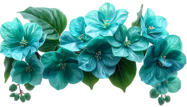 Rare jade vine flowers cascading in turquoise-green clusters, crystalline petal texture, vibrant tropical color palette, studio-lit realism, isolated on transparent background, PNG.