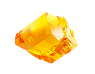 Golden crystal, angular and faceted against a black void