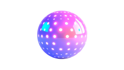 Shiny sphere with glowing dots, iridescent colors against a black backdrop