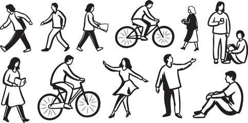 Obraz premium People Engaged in Various Daily Life Activities Silhouette