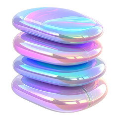 Stacked, iridescent, smooth, oval-shaped forms in an abstract, digital render