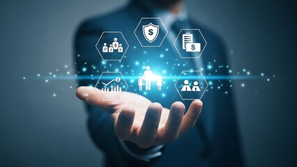 Naklejka premium Businessman presenting financial growth and security concepts