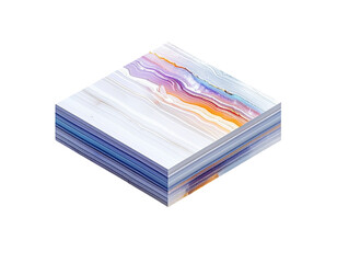 Isometric view of a layered block with vibrant marble-like textures