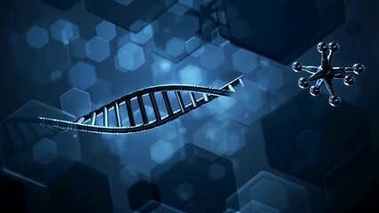 Abstract representation of DNA helix and molecular structure in a blue digital environment. Visualizing genetic research and biotechnology advancements - Powered by Adobe