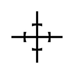 Minimal centered cross formed by clean straight lines, representing alignment, direction, balance, focus, and spatial orientation.