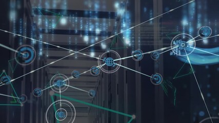 Animation of network of connections and data processing over computer servers - Powered by Adobe