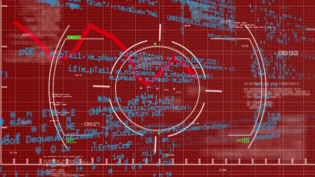Animation of circles, graph and programming language over red background