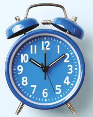 Time management techniques blue alarm clock minimalist design home office bright background creative concept