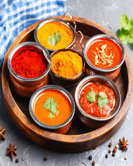 Spicy indian curry ingredients kitchen food photography rustic setting close-up culinary arts