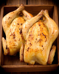 Roasted whole chicken kitchen food photography rustic close-up culinary delight