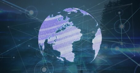 Digital video showcases global business connections through animated globe and icons. - Powered by Adobe