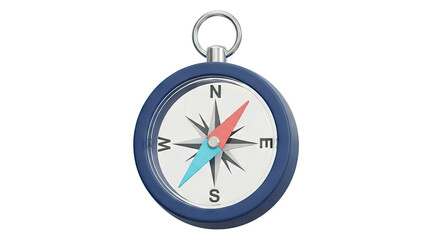 Blue Compass with Red and Blue Needle on White Background