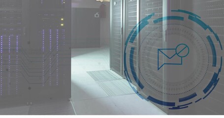 Animation of clock and statistics processing over shelves in warehouse - Powered by Adobe