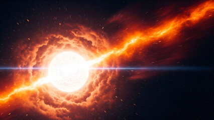 Vibrant cosmic explosion in space with swirling clouds and stars