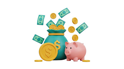 Money Bag, Piggy Bank, and Falling Currency