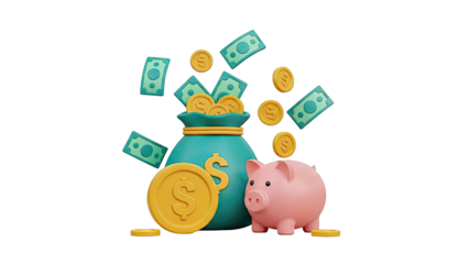 Money Bag, Piggy Bank, and Falling Currency