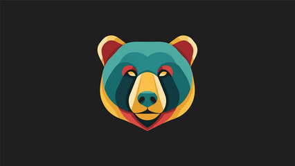 Obraz premium Colorful bear head illustration with geometric shapes and vibrant colors on a dark background.