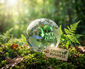 Green net zero carbon reduction neutral sustainable nature concept for eco friendly net carbon reduction and green business growth in nature forest environment carbon reduction to net zero concept