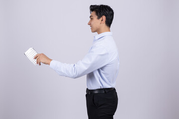 Businessman showing a white business card