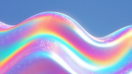 Surreal metallic wave with glitch effect gradient, showcasing vibrant colors and smooth textures, creating an abstract visual experience with captivating reflections and light play