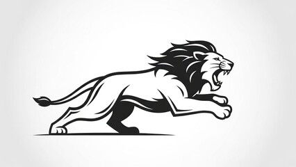 Fierce lion running with open mouth and sharp teeth