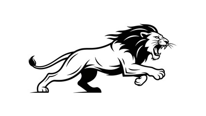 Fototapeta premium Fierce lion running with open mouth and flowing mane dynamically