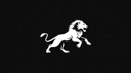 Fierce lion in motion on black background