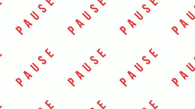 A seamless looping animation featuring 'PAUSE' in red, diagonally on a light background with subtle glitch effects. Ideal for intermissions, breaks, or as a stylistic overlay for video content.