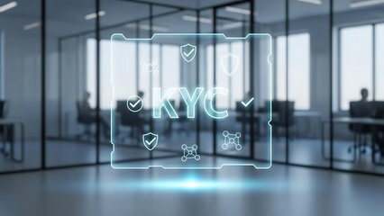 Know Your Customer KYC concept in modern office with security icons